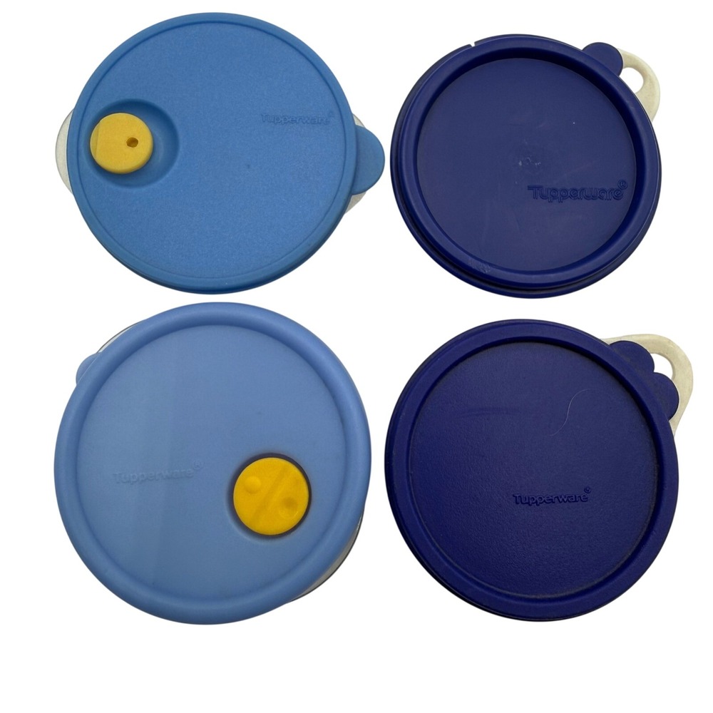 Tupperware Mini Keychain Container Lot 4 Pc Blue White Vintage Collectible